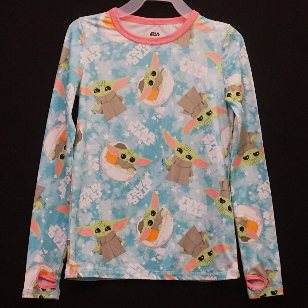 Cuddl Duds Star Wars Mandalorian Baby Yoda Teal Print with Pink Trim Girl’s Sm